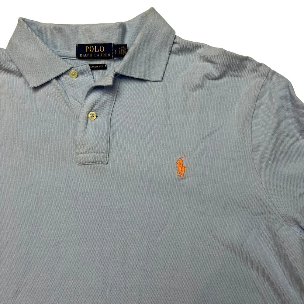 Polo Ralph Lauren Shirt Mens L Blue Polo Classic Fit Short Sleeve Pique 6582
